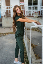 Load image into Gallery viewer, DT Unity Womens and girls lightweight jumpsuit romper in green, with pockets and stretch - Duckthreads
